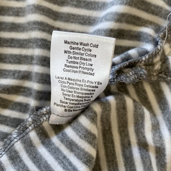 French Laundry V-Neck Stripe 3/4 Short Elbow Sleeve Tunic Tee Top High Low Slits - Picture 11 of 16